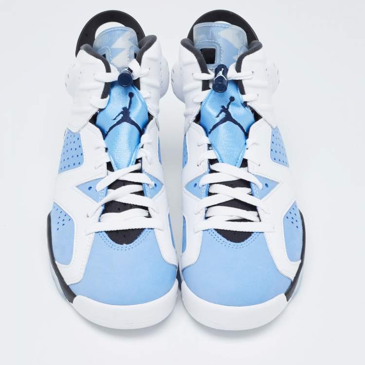 Pre Owned Air Jordans White/Blue leather Jordan-6-Retro Sneakers Size 42.5