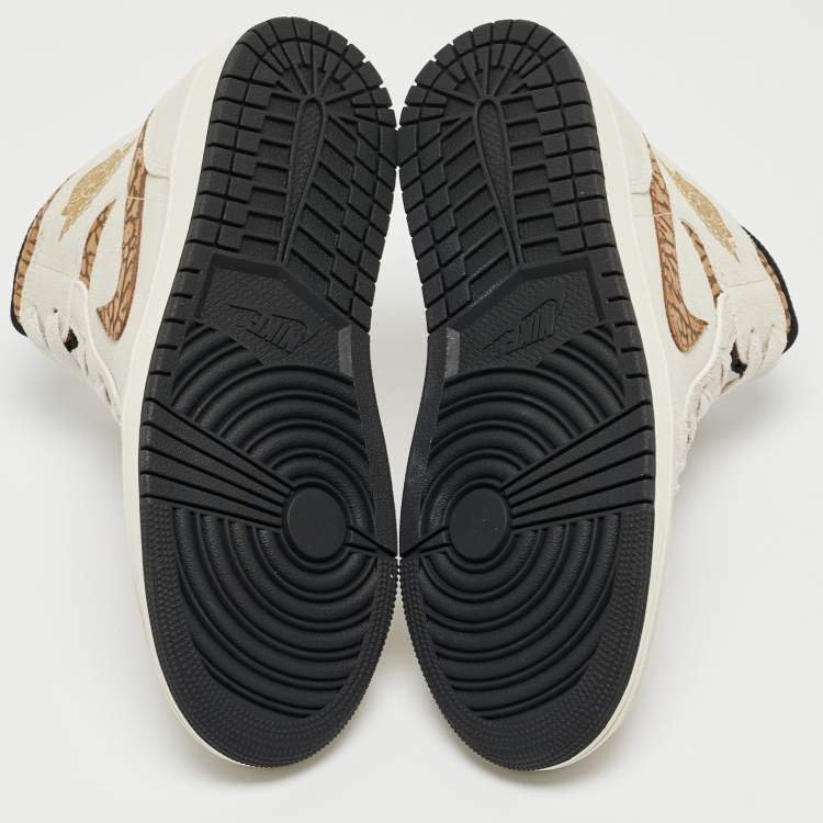 Pre Owned Air Jordan Cream/Brown Suede Jordan 1 Mid SE Brown Elephant Sneakers Size 40