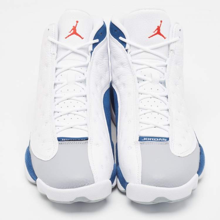 مملوكة مسبقًا Air Jordans Multicolor Leather Jordan 13 Retro French Blue Sneakers Size 47.5