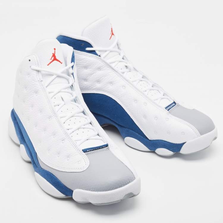 مملوكة مسبقًا Air Jordans Multicolor Leather Jordan 13 Retro French Blue Sneakers Size 47.5