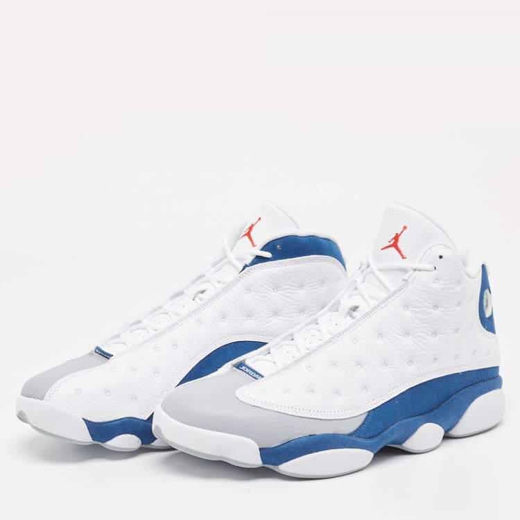 مملوكة مسبقًا Air Jordans Multicolor Leather Jordan 13 Retro French Blue Sneakers Size 47.5