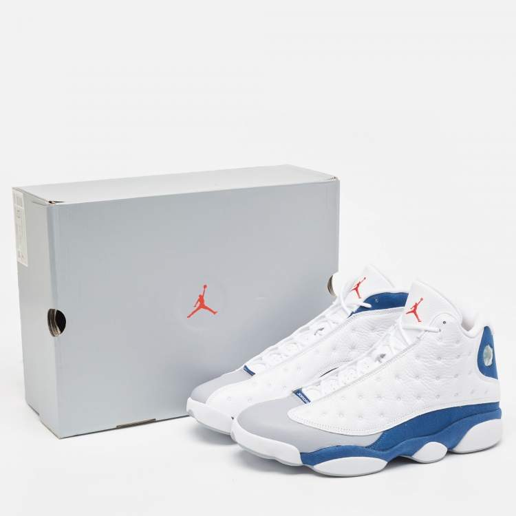 مملوكة مسبقًا Air Jordans Multicolor Leather Jordan 13 Retro French Blue Sneakers Size 47.5