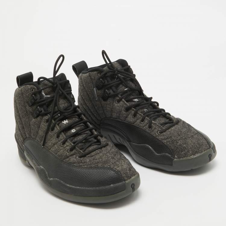 Pre Owned Air Jordans Grey Wool Jordan 12 Retro Sneakers Size 42.5