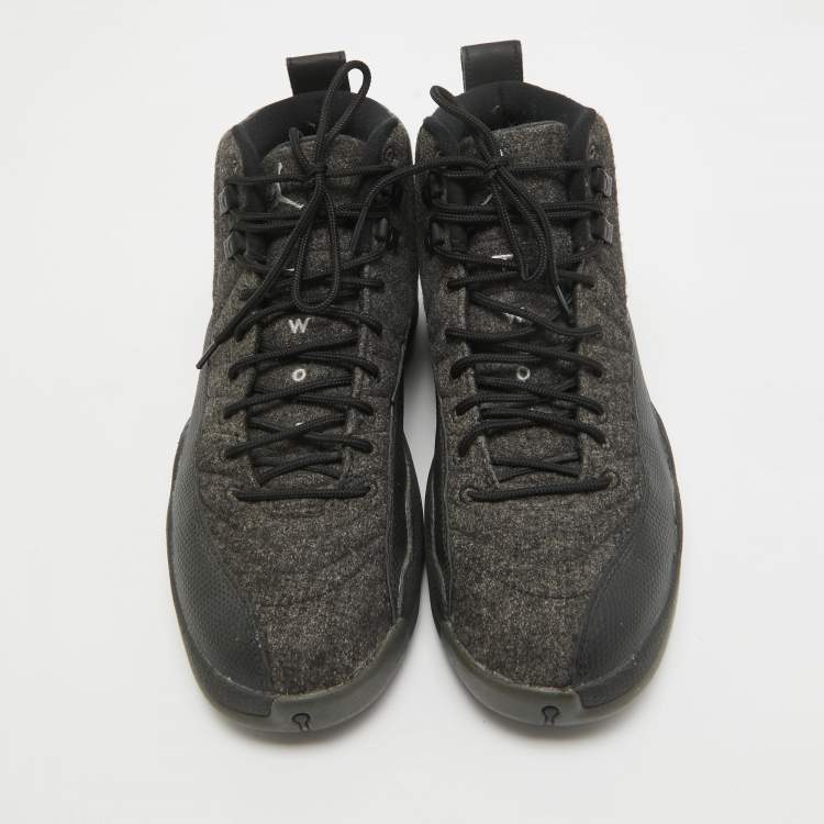 Pre Owned Air Jordans Grey Wool Jordan 12 Retro Sneakers Size 42.5