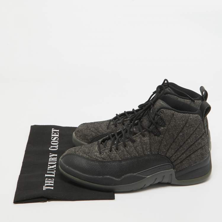 Pre Owned Air Jordans Grey Wool Jordan 12 Retro Sneakers Size 42.5