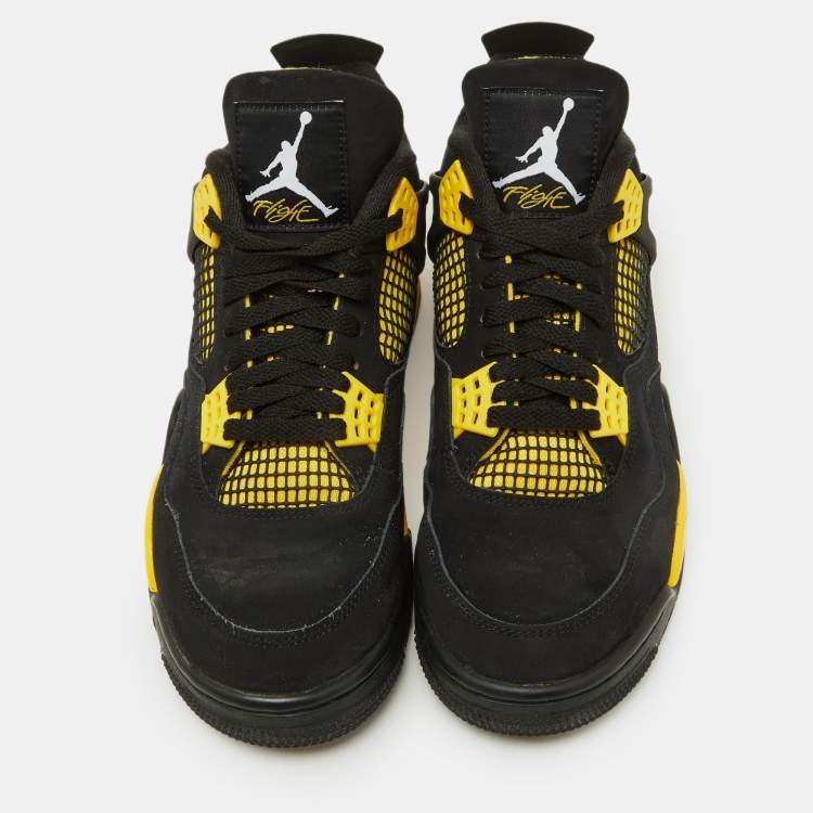 Pre Owned Air Jordans Black Nubuck Leather Jordan 4 Retro Thunder Sneakers Size 43
