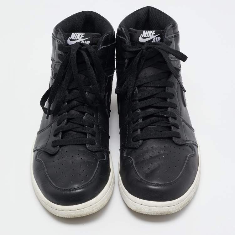Pre Owned Air Jordan x Nike Black Leather Air Jordan 1 Retro High Sneakers Size 45.5