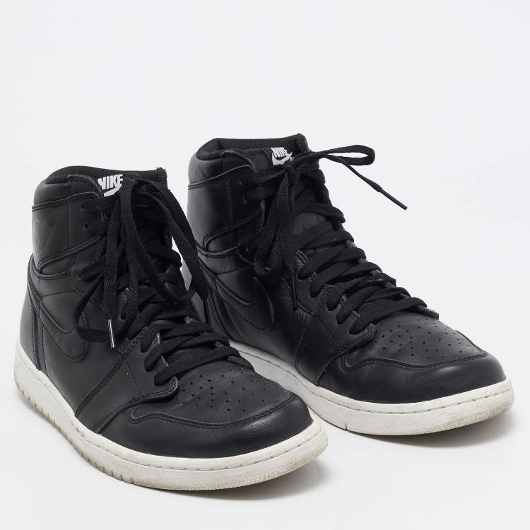 Pre Owned Air Jordan x Nike Black Leather Air Jordan 1 Retro High Sneakers Size 45.5