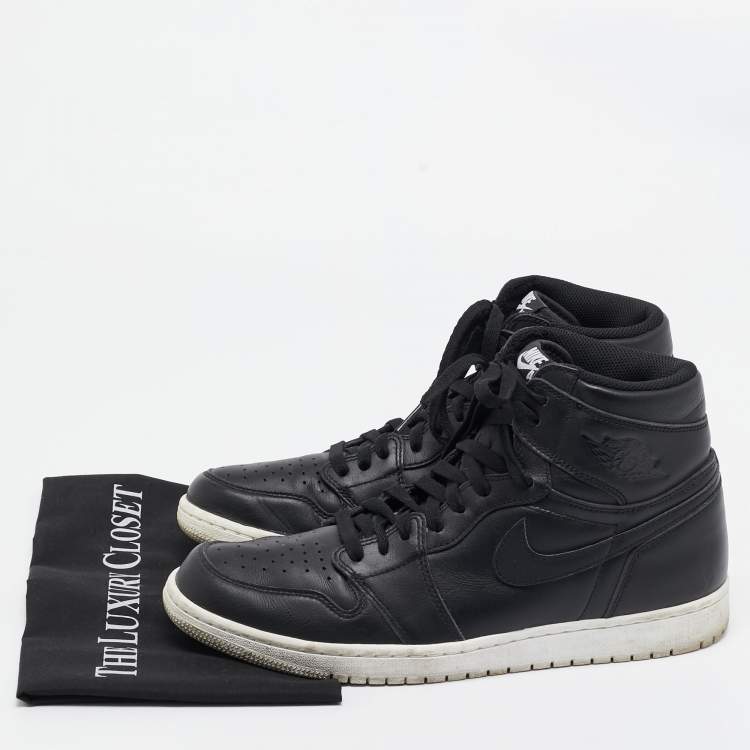 Pre Owned Air Jordan x Nike Black Leather Air Jordan 1 Retro High Sneakers Size 45.5