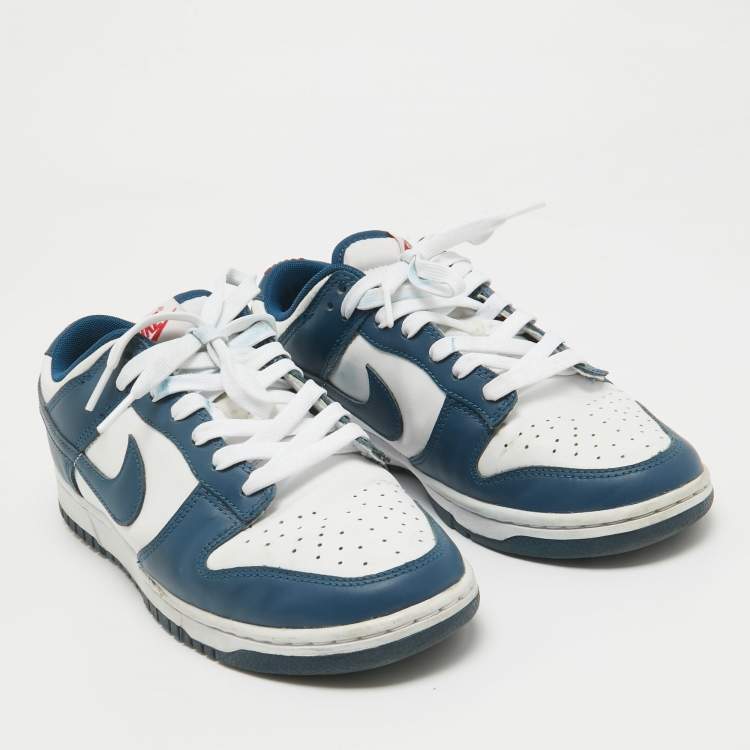 Pre Owned Air Jordans Navy Blue/White Leather Air Jordan i Low Top Sneakers Size 42  