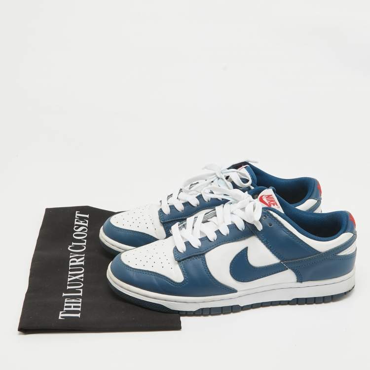 Pre Owned Air Jordans Navy Blue/White Leather Air Jordan i Low Top Sneakers Size 42  