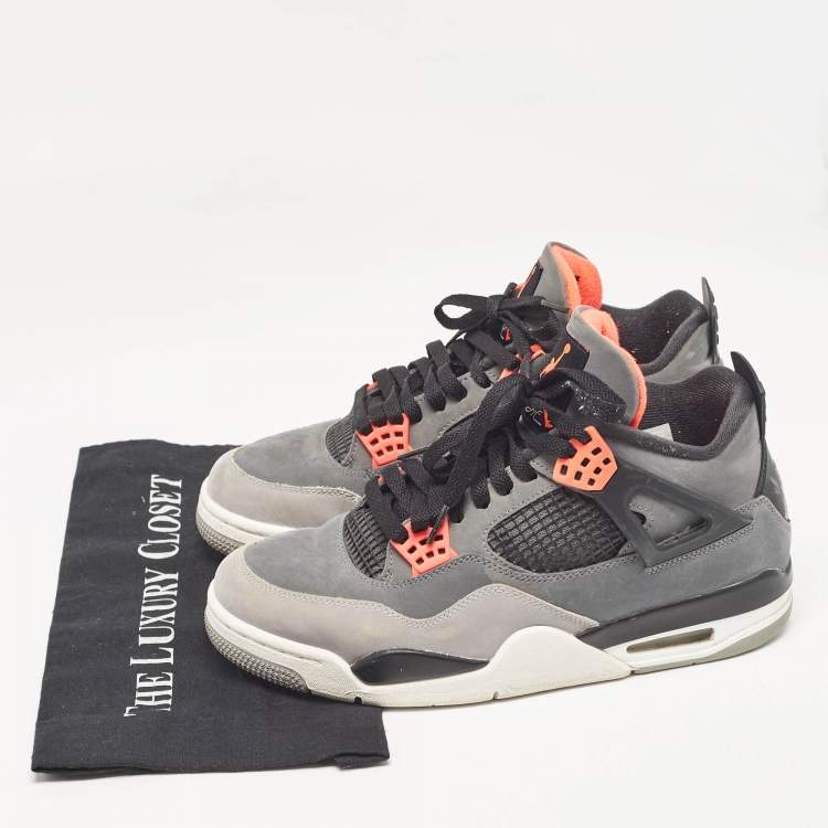 مملوكة مسبقًا Air Jordans Grey Durabuck Leather Jordan 4 Retro Infrared Sneakers Size 44