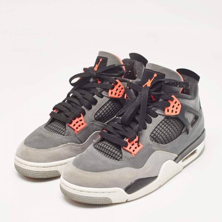 مملوكة مسبقًا Air Jordans Grey Durabuck Leather Jordan 4 Retro Infrared Sneakers Size 44