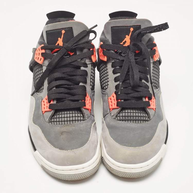 مملوكة مسبقًا Air Jordans Grey Durabuck Leather Jordan 4 Retro Infrared Sneakers Size 44