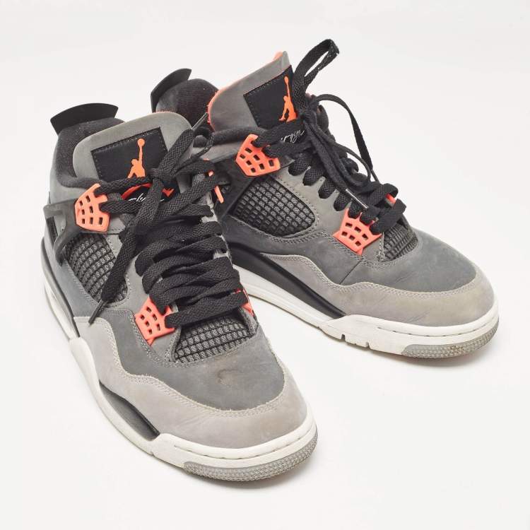 مملوكة مسبقًا Air Jordans Grey Durabuck Leather Jordan 4 Retro Infrared Sneakers Size 44