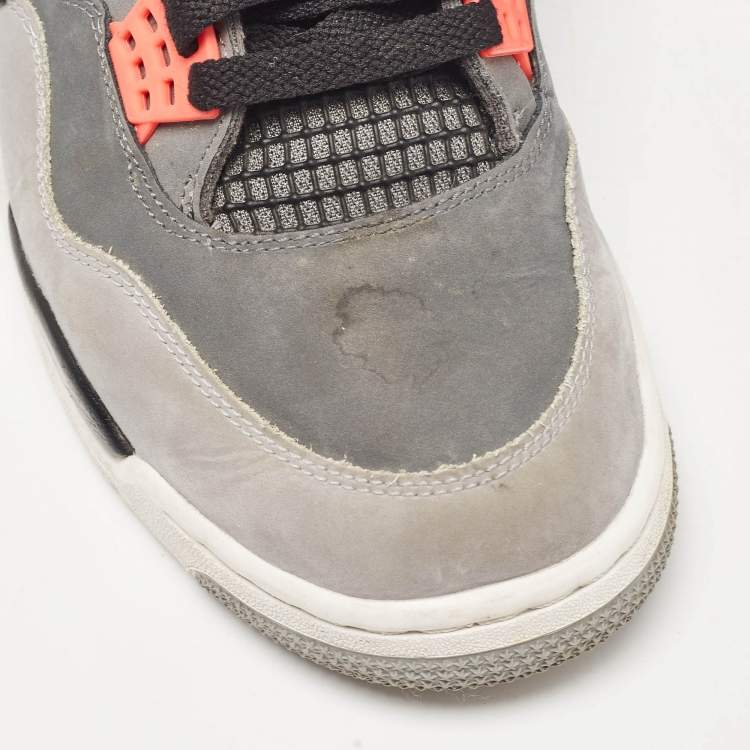 مملوكة مسبقًا Air Jordans Grey Durabuck Leather Jordan 4 Retro Infrared Sneakers Size 44