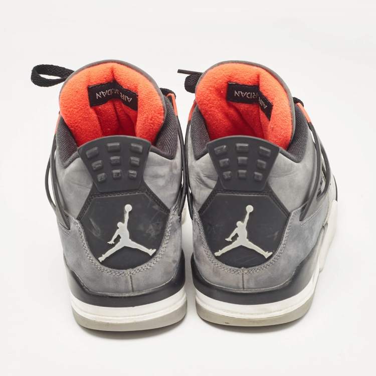 مملوكة مسبقًا Air Jordans Grey Durabuck Leather Jordan 4 Retro Infrared Sneakers Size 44