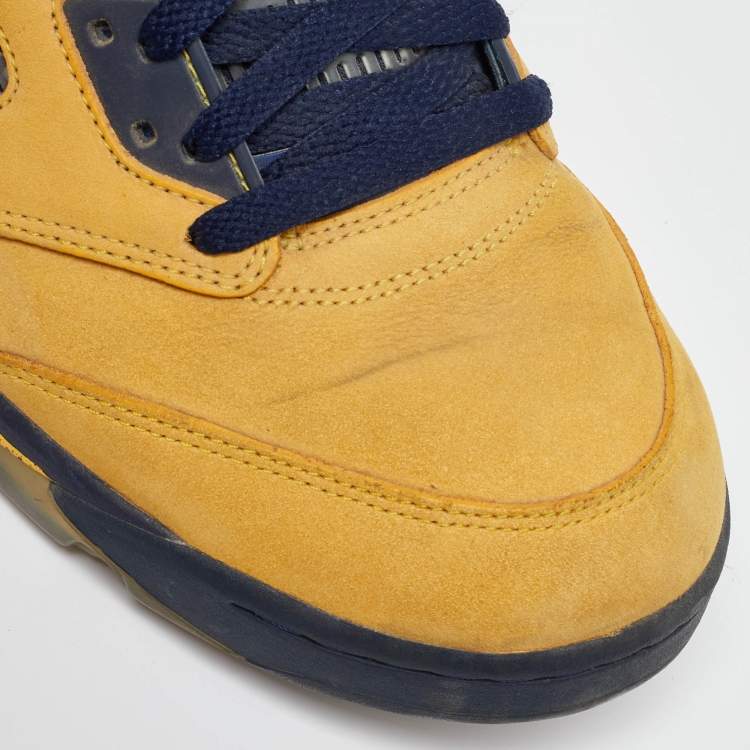 Pre Owned Air Jordans Yellow Nubuck Leather Jordan 5 Retro Michigan Sneakers Size 45.5