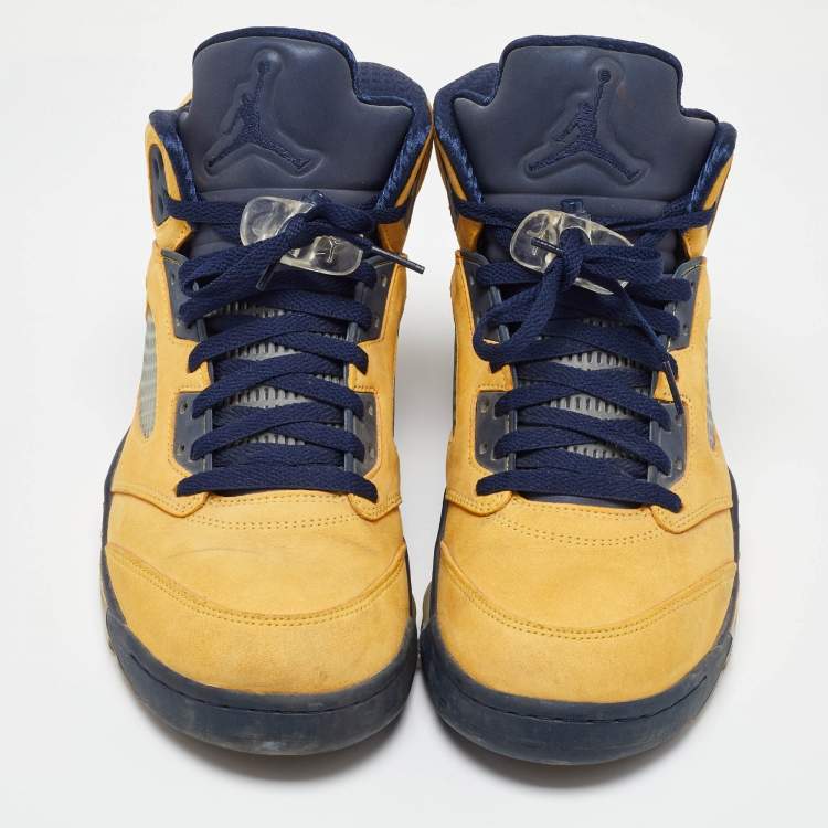 Pre Owned Air Jordans Yellow Nubuck Leather Jordan 5 Retro Michigan Sneakers Size 45.5