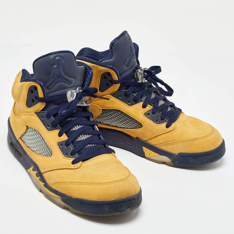 Pre Owned Air Jordans Yellow Nubuck Leather Jordan 5 Retro Michigan Sneakers Size 45.5