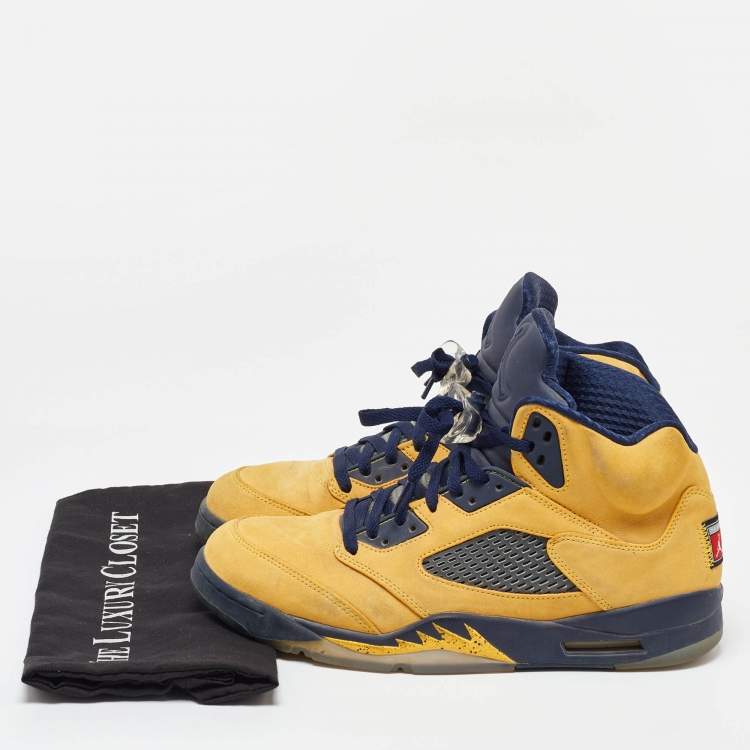 Pre Owned Air Jordans Yellow Nubuck Leather Jordan 5 Retro Michigan Sneakers Size 45.5
