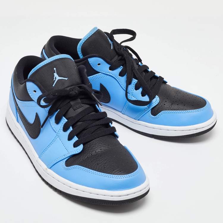 Pre Owned Air Jordans Blue/Black Leather Air Jordan 1 Low Top Sneakers Size 43