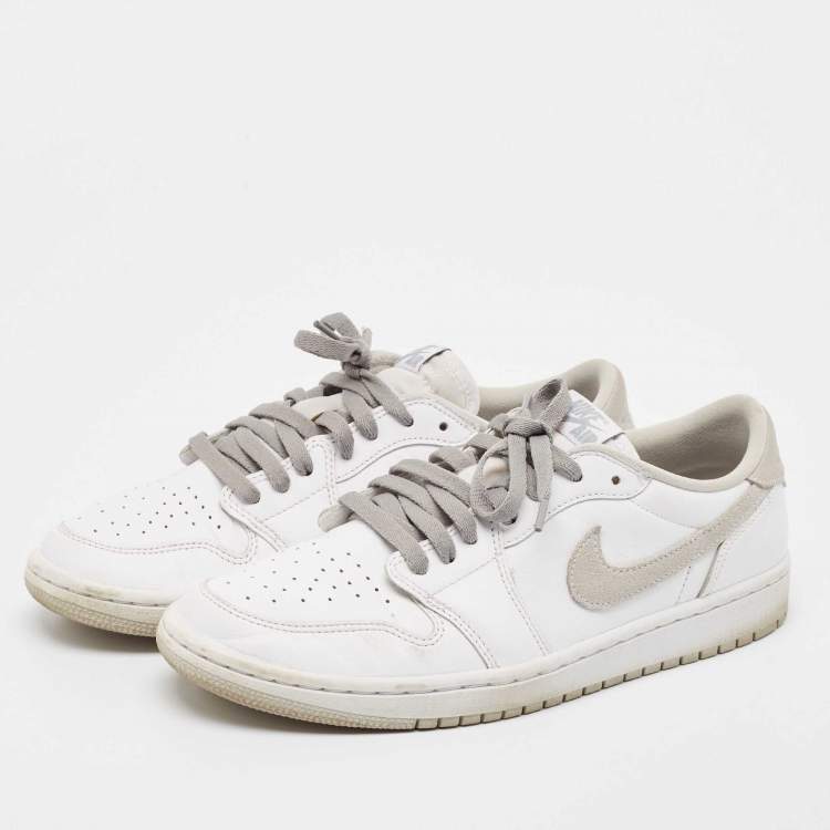 Pre Owned Air Jordans White Leather Air Jordan 1 Lace Up Sneakers Size 44