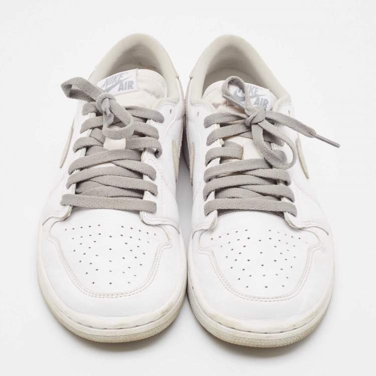 Pre Owned Air Jordans White Leather Air Jordan 1 Lace Up Sneakers Size 44