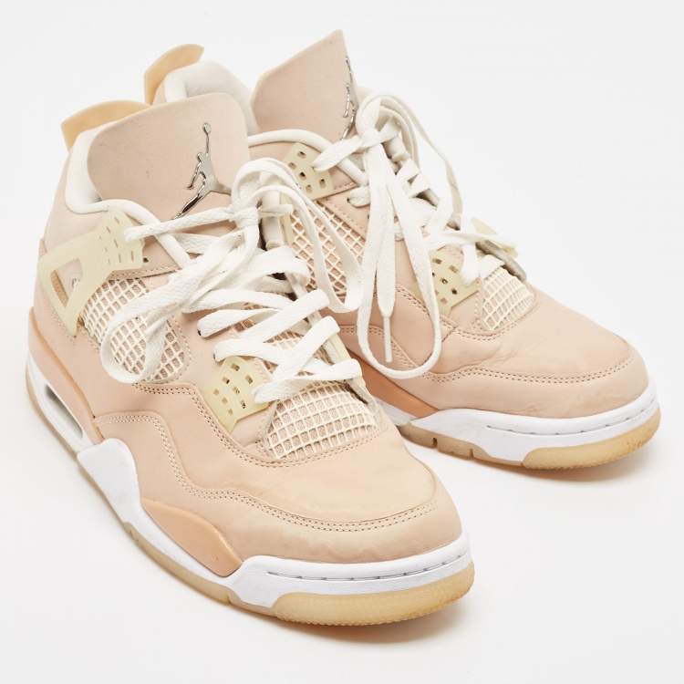 Pre Owned Air Jordans Beige Nubuck Leather Jordan 4 Lace Up Sneakers Size 43