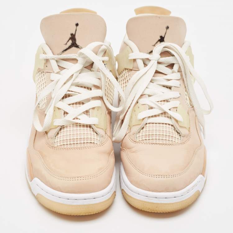 Pre Owned Air Jordans Beige Nubuck Leather Jordan 4 Lace Up Sneakers Size 43