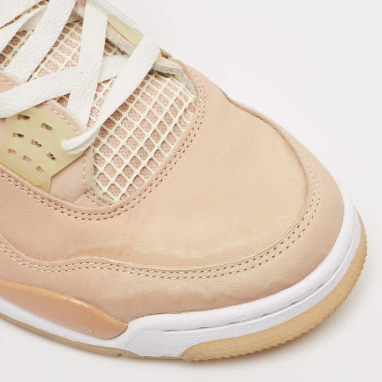 Pre Owned Air Jordans Beige Nubuck Leather Jordan 4 Lace Up Sneakers Size 43