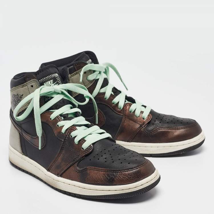 مملوكة مسبقًا Air Jordans Multicolor Leather Jordan 1 Retro High Light Army Rust Shadow Patina Sneakers Size 43