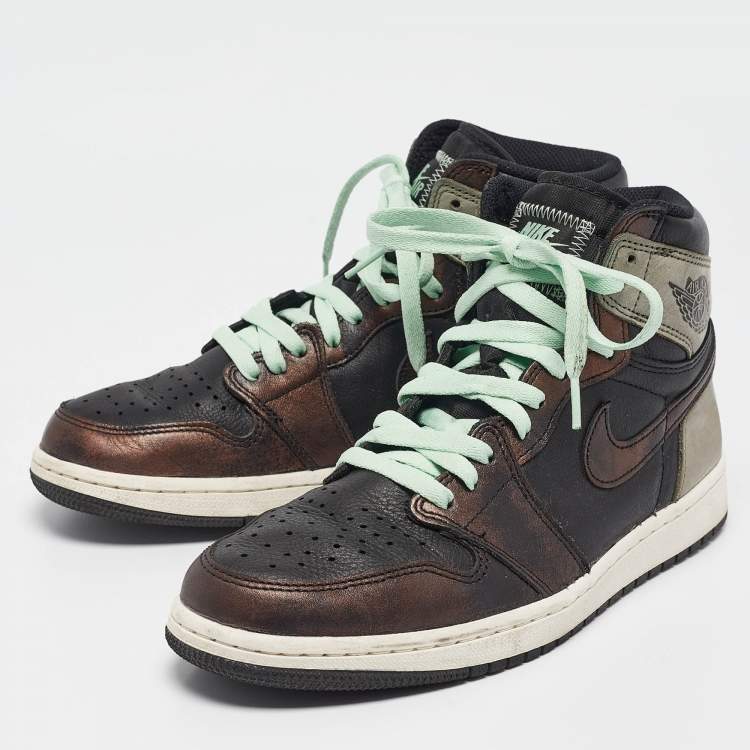 مملوكة مسبقًا Air Jordans Multicolor Leather Jordan 1 Retro High Light Army Rust Shadow Patina Sneakers Size 43