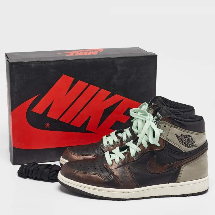 مملوكة مسبقًا Air Jordans Multicolor Leather Jordan 1 Retro High Light Army Rust Shadow Patina Sneakers Size 43