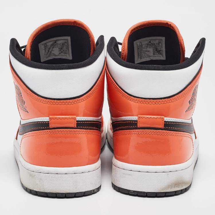 Pre Owned Air Jordans Multicolor Patent and Leather Jordan 1 Mid SE Turf Orange Sneakers Size 43