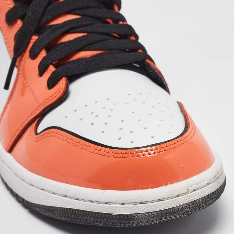 Pre Owned Air Jordans Multicolor Patent and Leather Jordan 1 Mid SE Turf Orange Sneakers Size 43