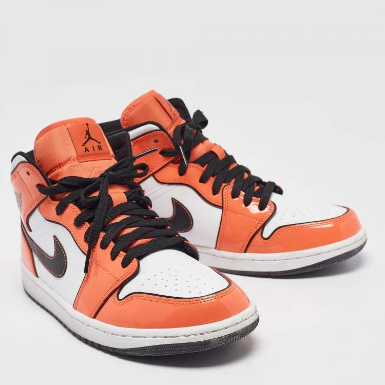 Pre Owned Air Jordans Multicolor Patent and Leather Jordan 1 Mid SE Turf Orange Sneakers Size 43
