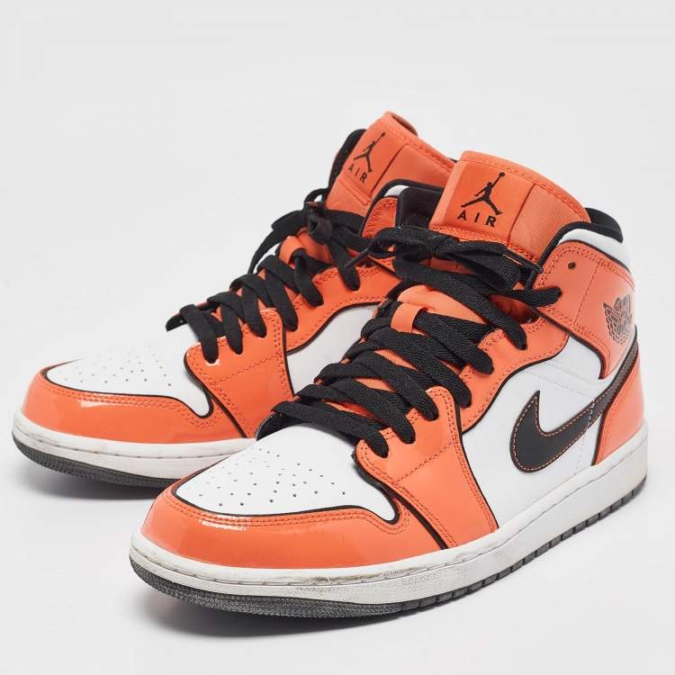 Pre Owned Air Jordans Multicolor Patent and Leather Jordan 1 Mid SE Turf Orange Sneakers Size 43