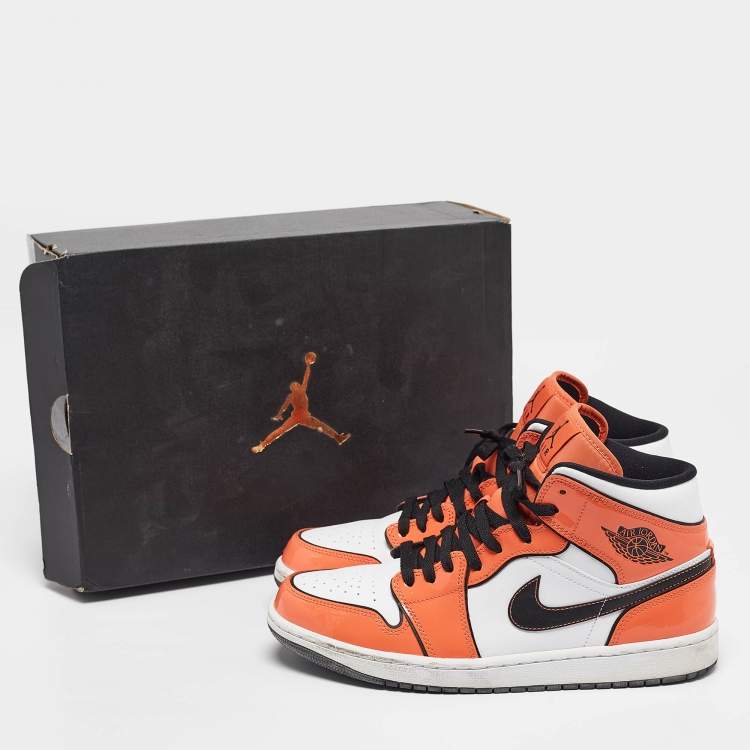 Pre Owned Air Jordans Multicolor Patent and Leather Jordan 1 Mid SE Turf Orange Sneakers Size 43