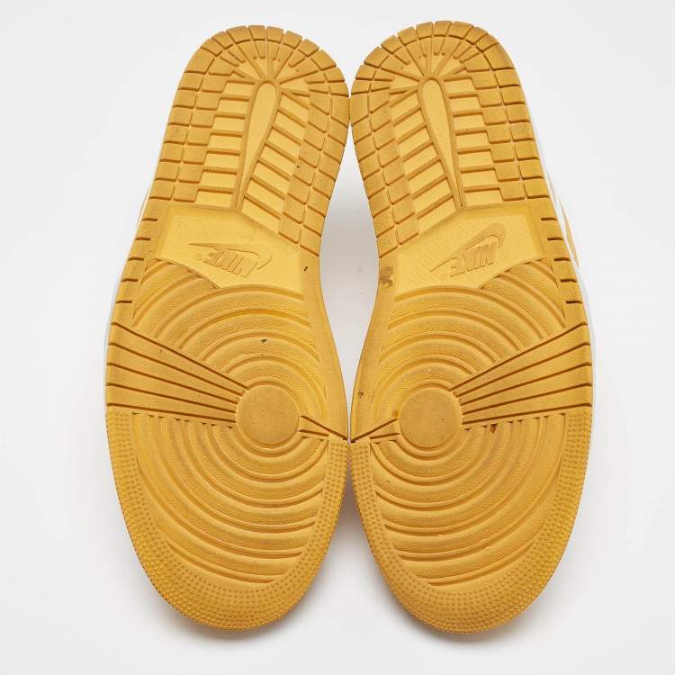 Pre Owned Air Jordans Yellow/White Leather Jordan 1 Low Pollen Sneakers Size 43