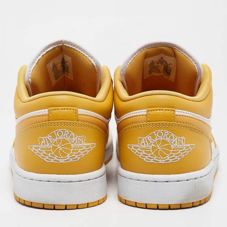 Pre Owned Air Jordans Yellow/White Leather Jordan 1 Low Pollen Sneakers Size 43