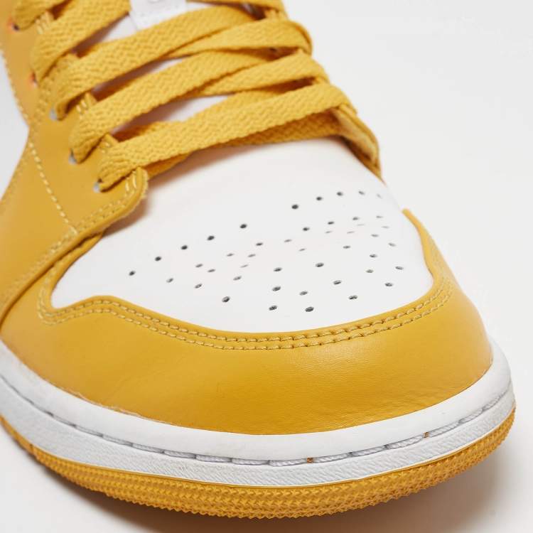 Pre Owned Air Jordans Yellow/White Leather Jordan 1 Low Pollen Sneakers Size 43