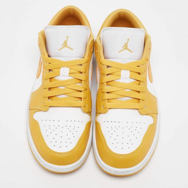 Pre Owned Air Jordans Yellow/White Leather Jordan 1 Low Pollen Sneakers Size 43