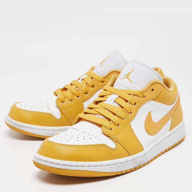 Pre Owned Air Jordans Yellow/White Leather Jordan 1 Low Pollen Sneakers Size 43
