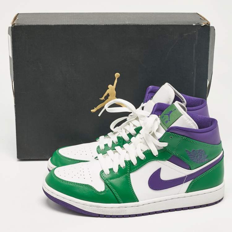 Pre Owned Air Jordans Multicolor Leather Jordan 1 Mid Incredible Hulk Sneakers Size 43