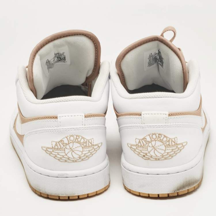 Pre Owned Air Jordans Beige/White Leather Jordan 1 Low Hemp White Sneakers Size 43