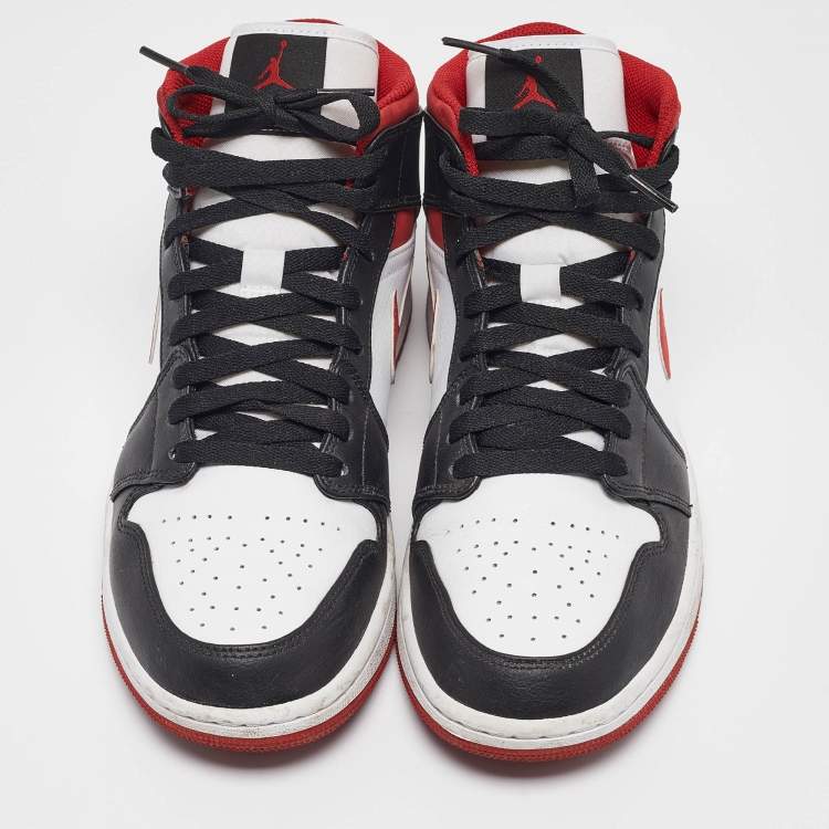Pre Owned Air Jordans Multicolor Leather Jordan 1 Mid Gym Red Black White Sneakers Size 43