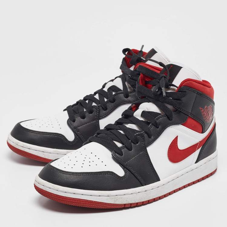Pre Owned Air Jordans Multicolor Leather Jordan 1 Mid Gym Red Black White Sneakers Size 43
