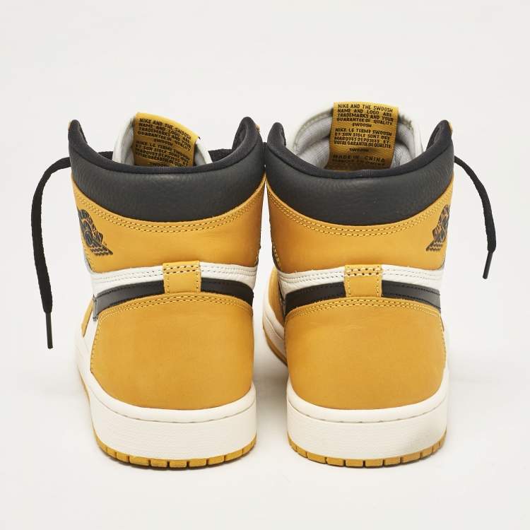 Pre Owned Air Jordans Multicolor Leather Jordan 1 Retro High OG Yellow Ochre Sneakers Size 43