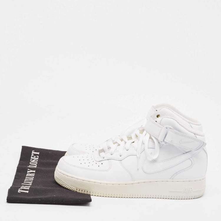 Pre Owned Air Jordans White Leather Air Force High Top Sneakers Size 42.5